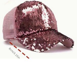 Sequins Baseball Cap for women with adjustable snap in the back.  Color Pink